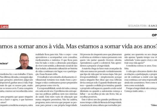 ESTAMOS A SOMAR ANOS À VIDA
